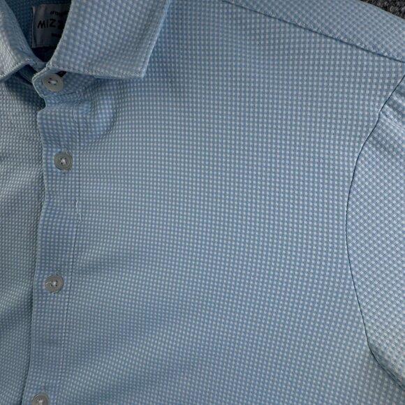 Mizzen + Main Men Long Sleeve Button Up Shirt Stretch Blue Check Large Trim Fit* - Picture 9 of 16